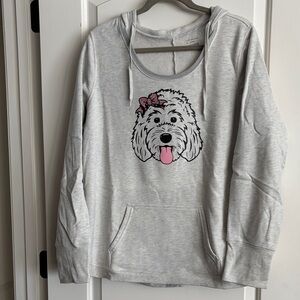 Gray Hoodie with Cute GOLDENDOODLE Dog